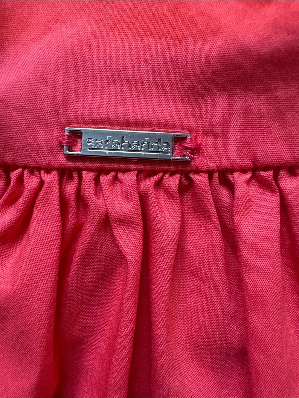 Coral Sarabanda dress 4t with raffled cap sleeves , designed in Italy